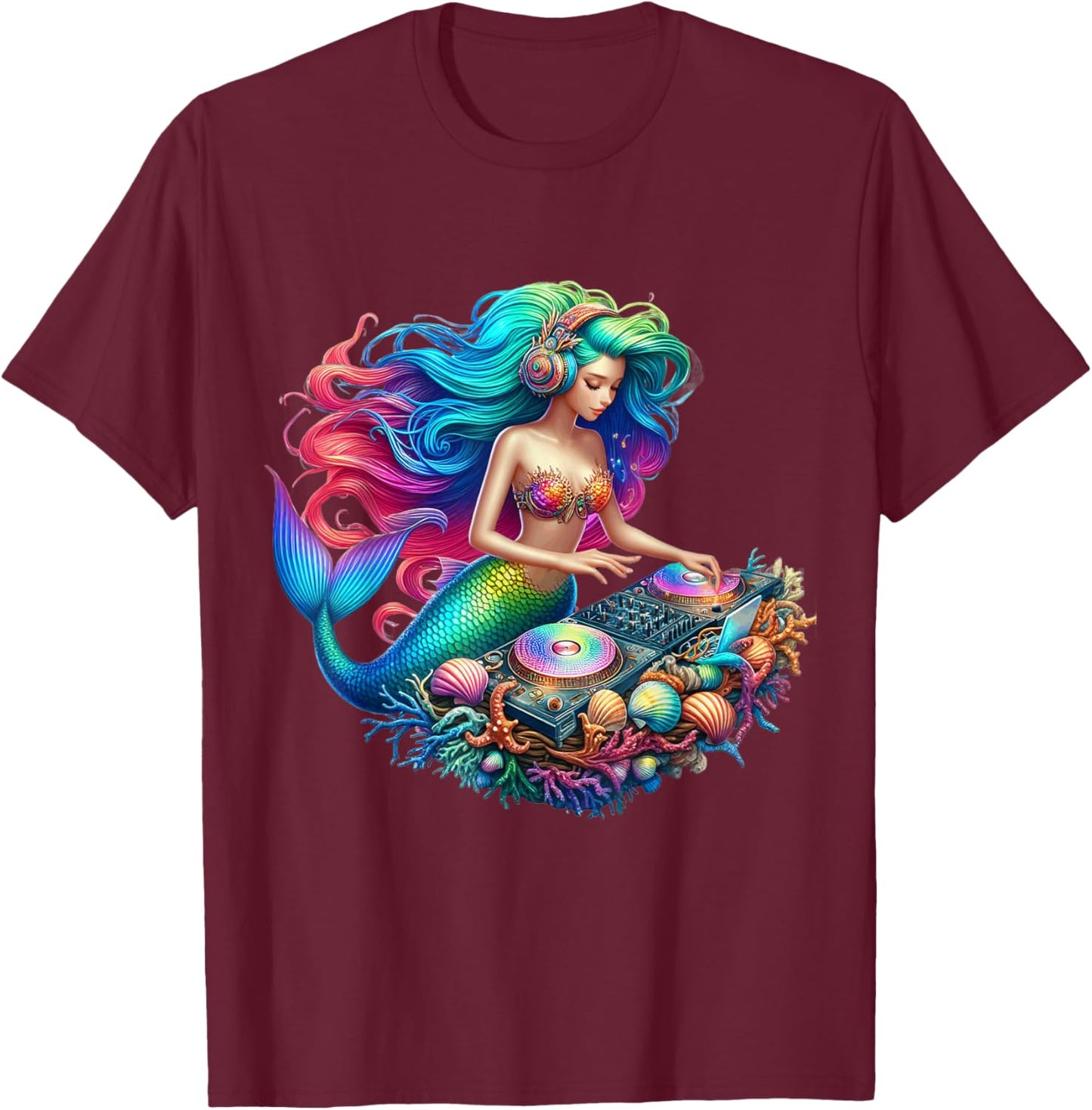 Underwater Mermaid DJ - EDM Music Lover T-Shirt - T-Shirt | Maroon