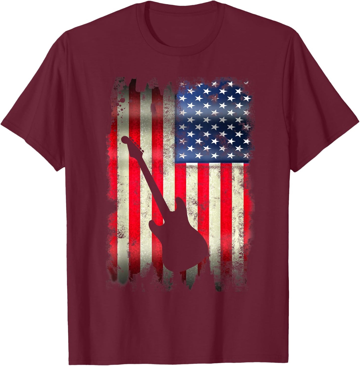 Guitarist USA American Flag 4th of July Patriotic Guitar T-Shirt - T-Shirt | Maroon