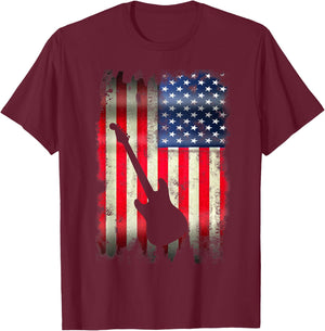 Guitarist USA American Flag 4th of July Patriotic Guitar T-Shirt - T-Shirt | Maroon