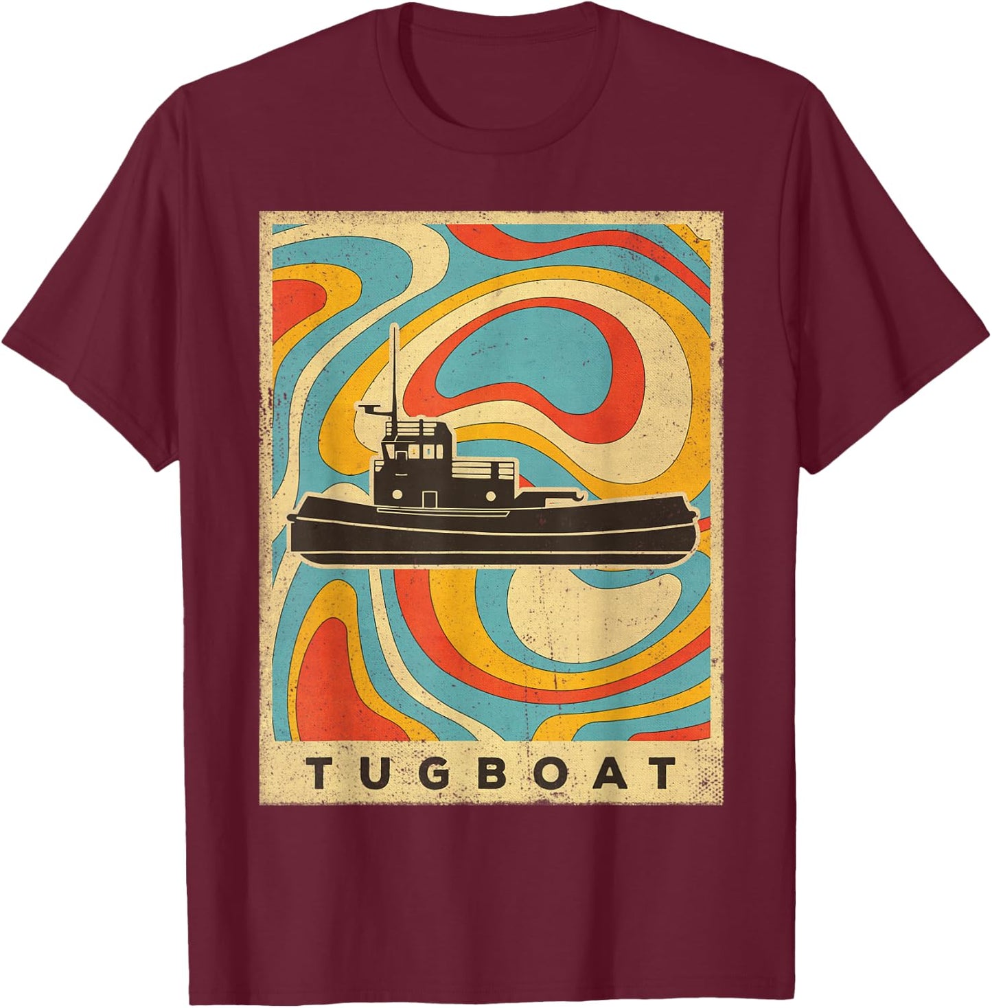Vintage Tugboat Retro Gift T-Shirt - T-Shirt | Maroon