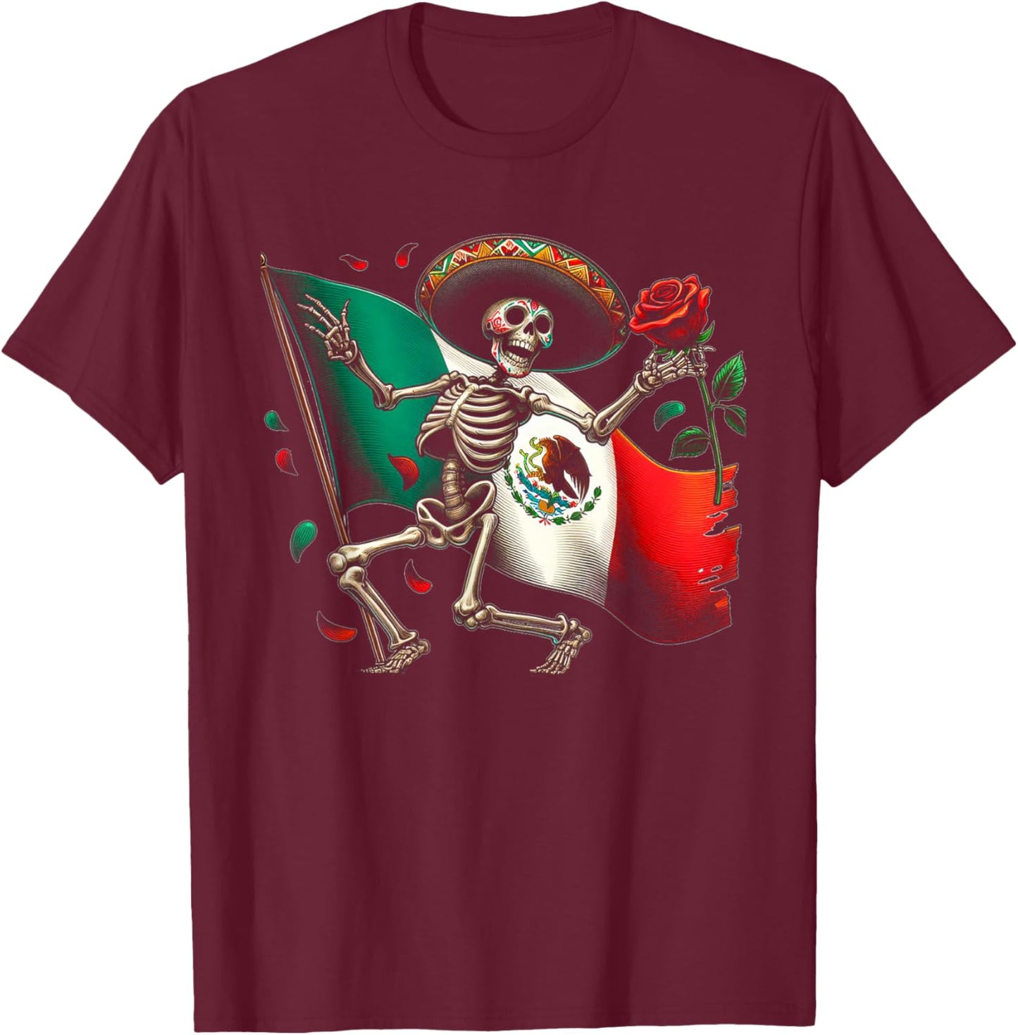 Mexico Gift Rose Tijuana Mexican Hispanic Pride Poncho T-Shirt - T-Shirt | Maroon