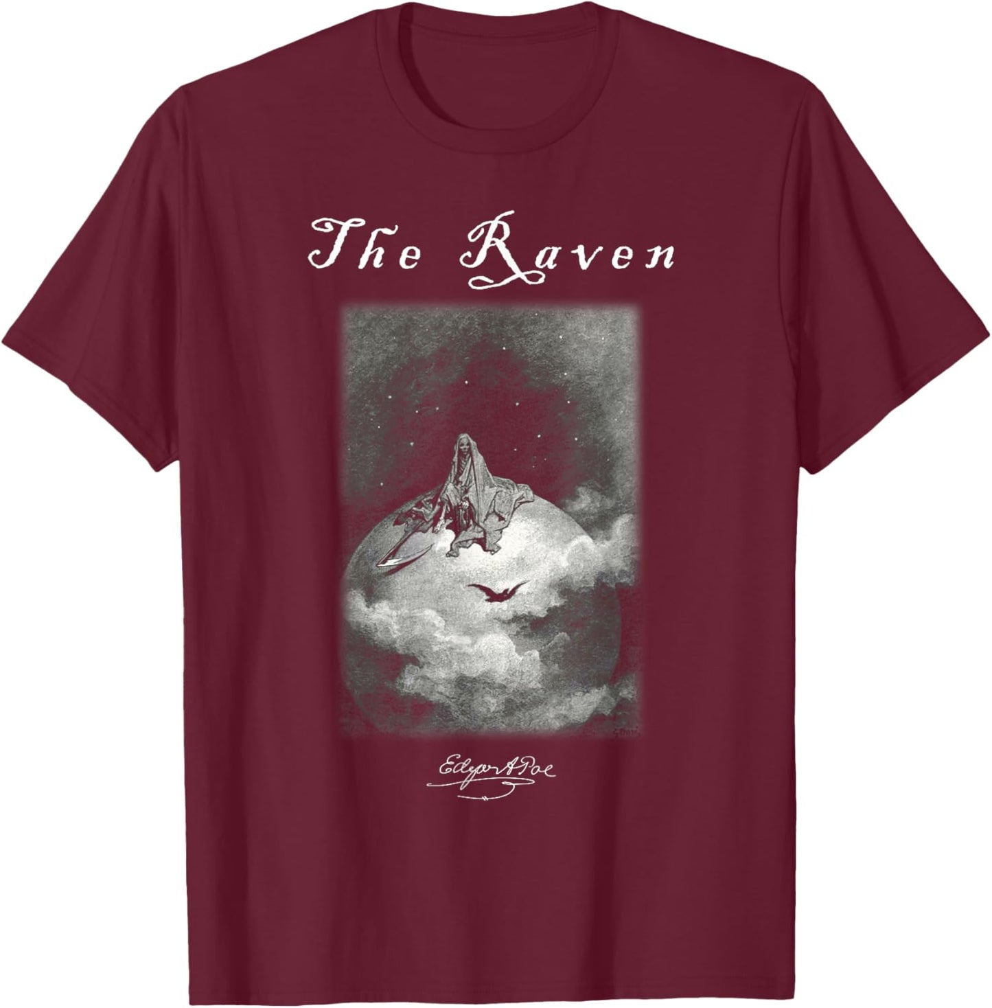 Gustave Dore The Raven 09 Edgar Allan Poe Art Metal Poem T-Shirt - T-Shirt | Maroon
