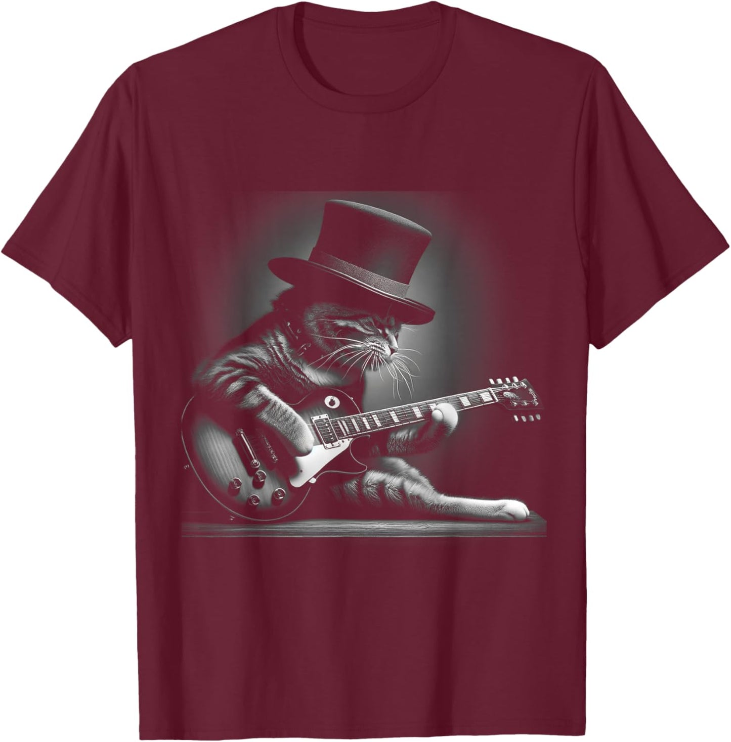 Cat Playing Guitar - Funny Rock Music Guitar Cat T-Shirt - T-Shirt | Maroon