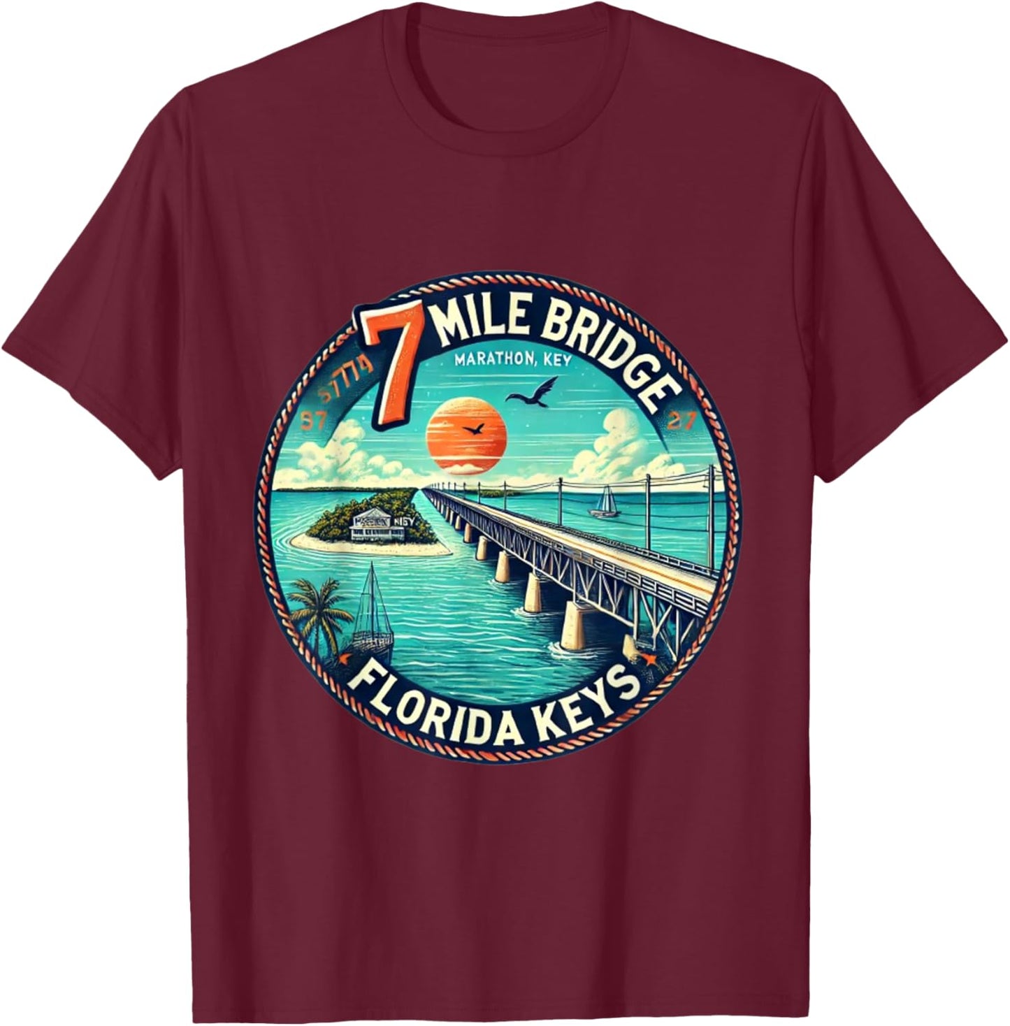 Florida Keys 7 Mile Bridge Marathon T-Shirt - T-Shirt | Maroon