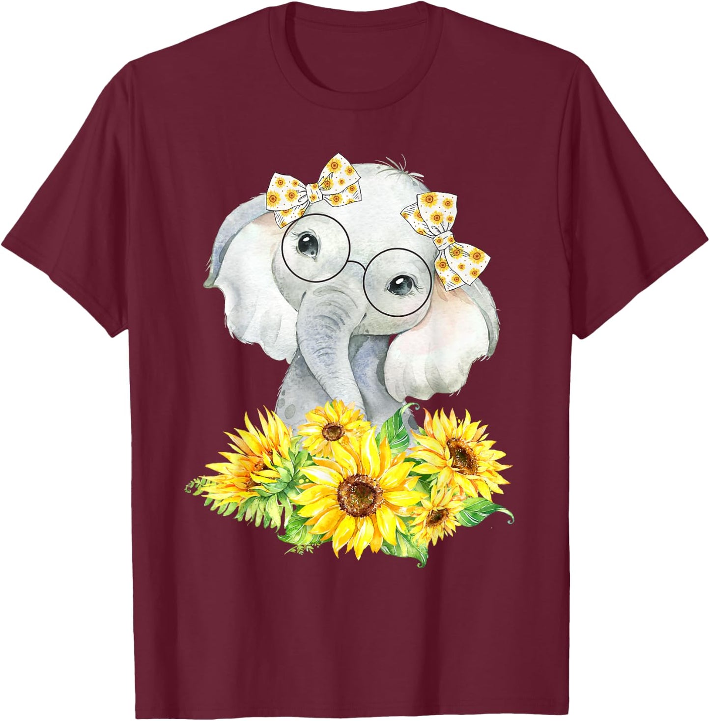 Elephant Sunflower Gifts for Girls Boys T-Shirt - T-Shirt | Maroon