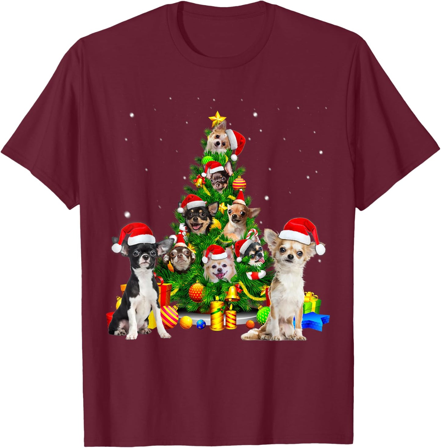 Chihuahua Christmas Tree X-Mas Gift T-Shirt - T-Shirt | Maroon