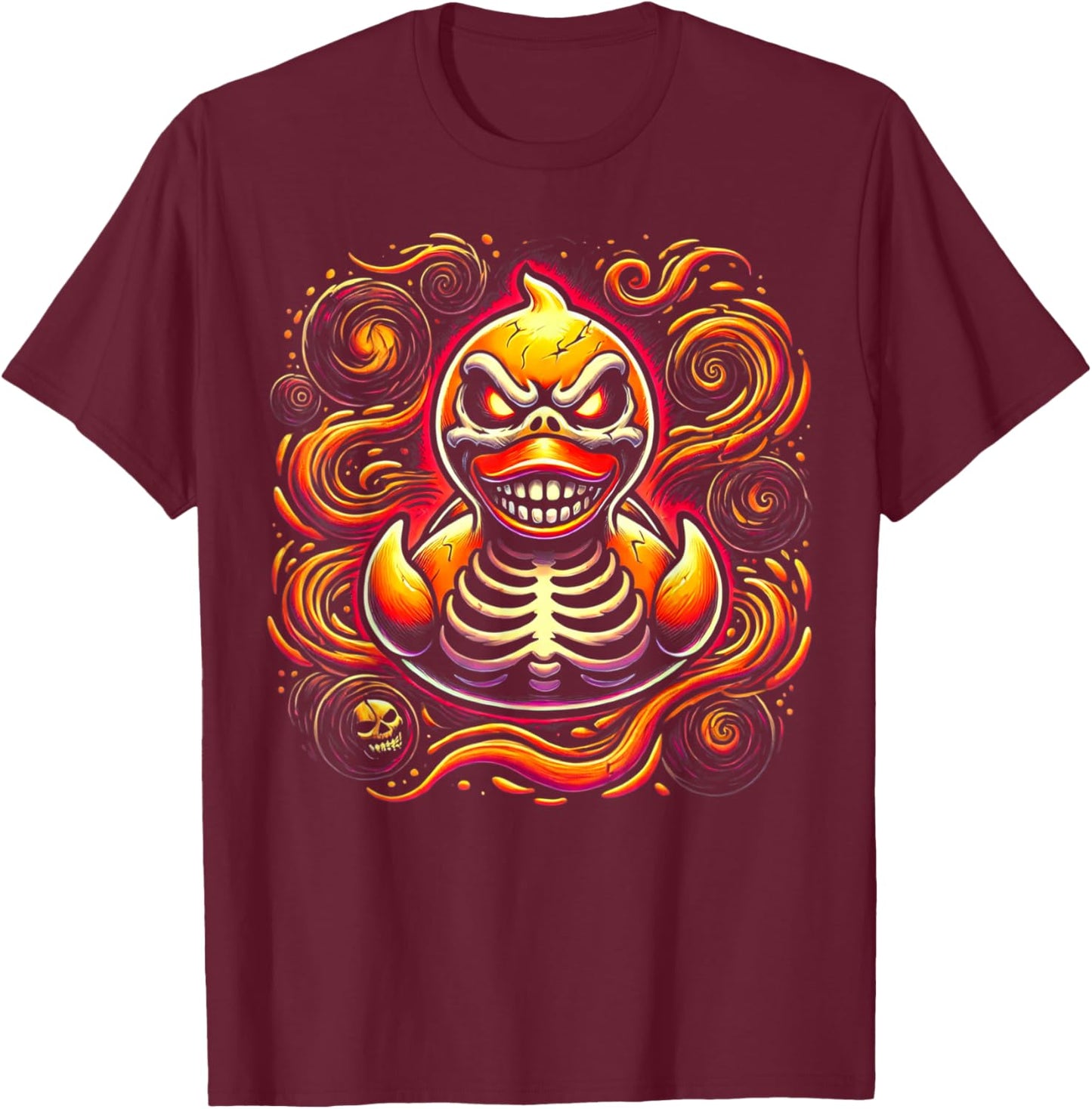 Evil Skeleton Duck Spooky Halloween Rubber Duck Art T-Shirt - T-Shirt | Maroon
