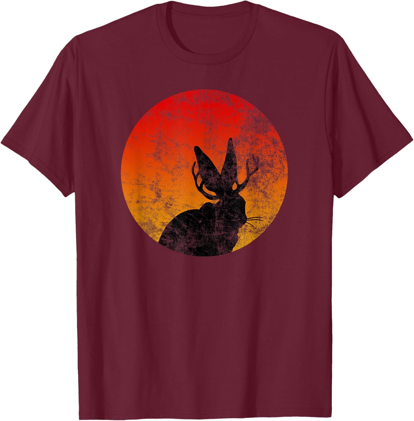 Retro Eighties Jackalope , Vintage Cryptid Rabbit T-Shirt - T-Shirt | Maroon