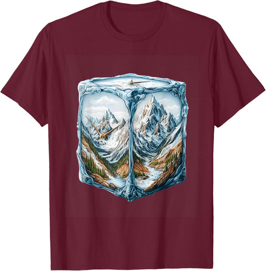 Adventure Scene with Clock in Ice T-Shirt - T-Shirt | Maroon