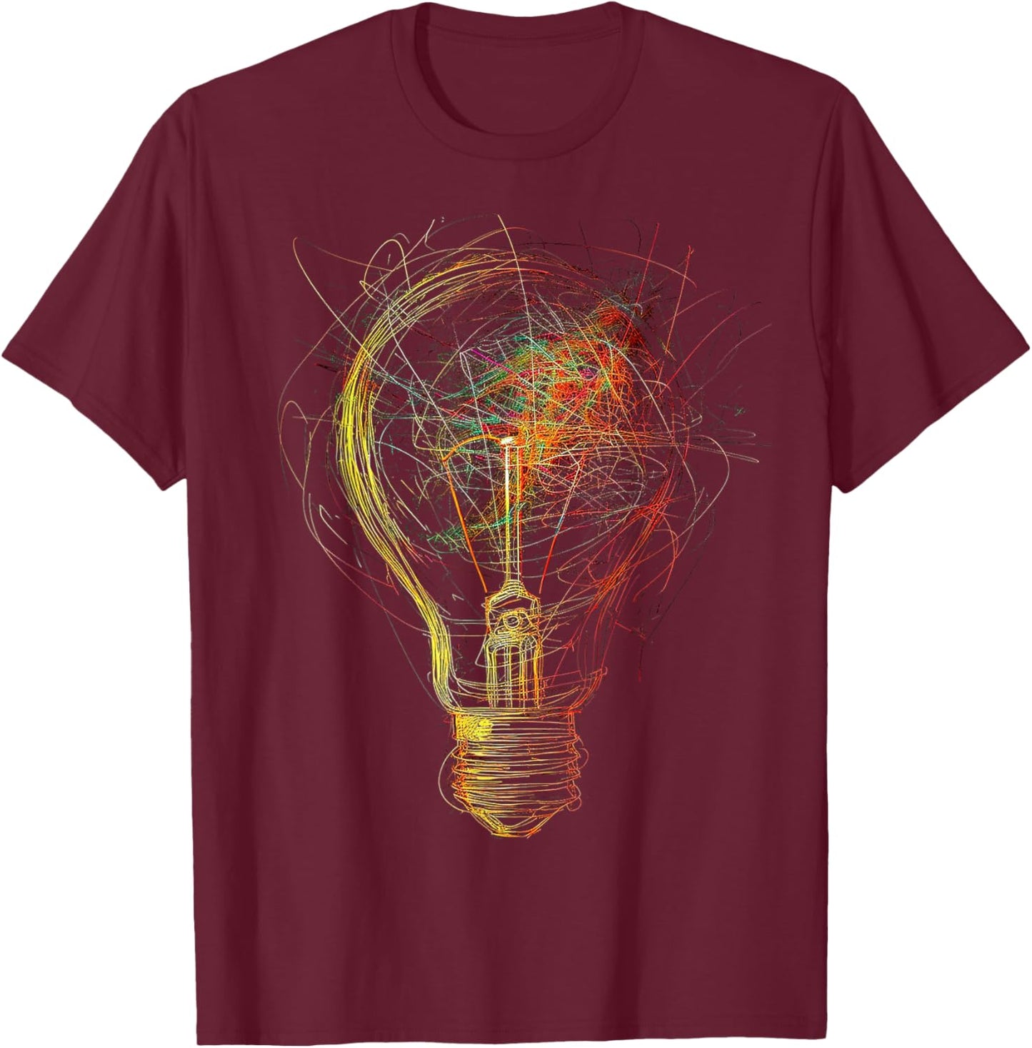 Light Bulb Abstract Drawing Colorful Art Graphic T-Shirt - T-Shirt | Maroon