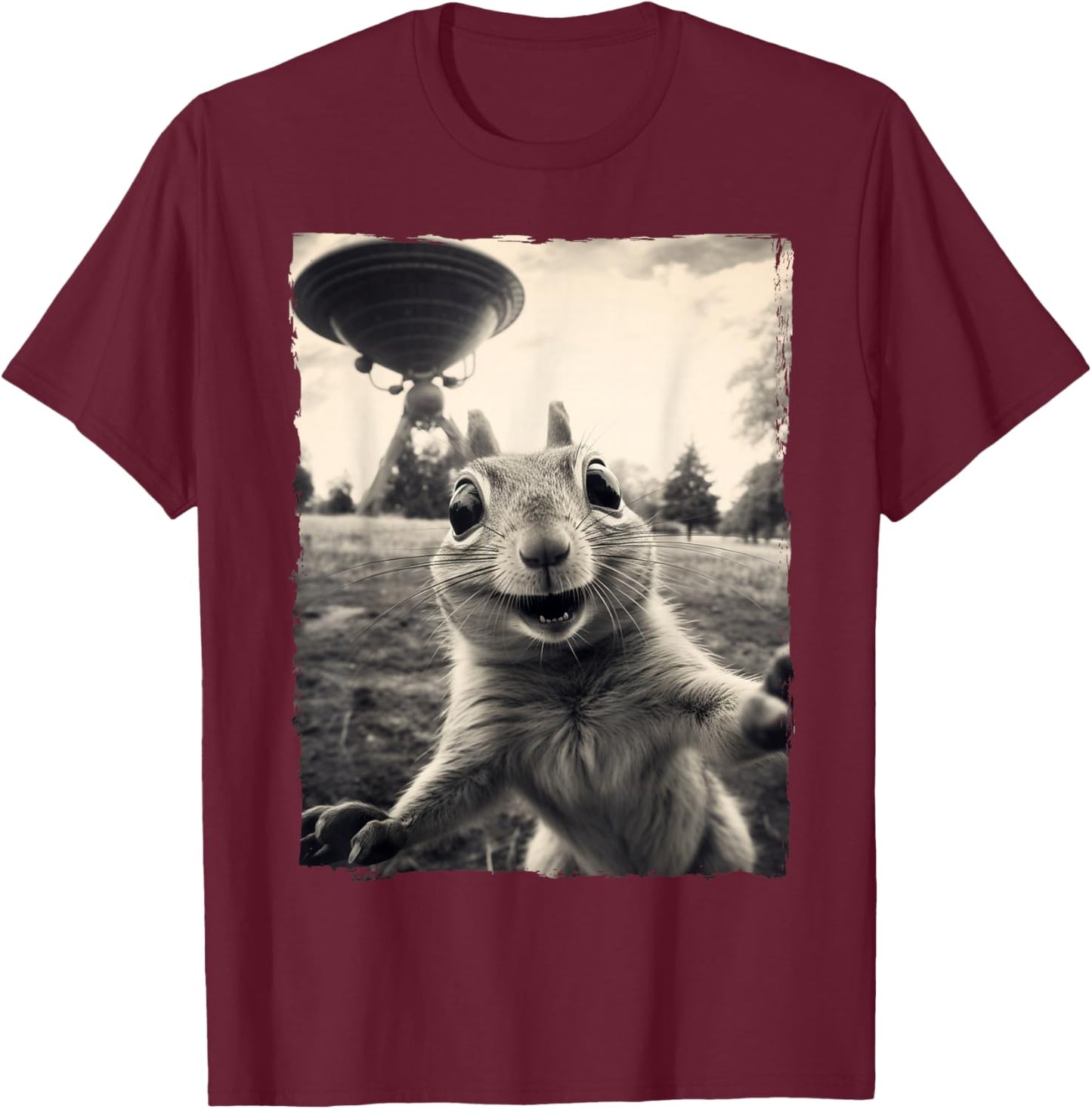 Squirrel Selfie with UFOs Squirrel Mom Funny Squirrel Lover T-Shirt - T-Shirt | Maroon