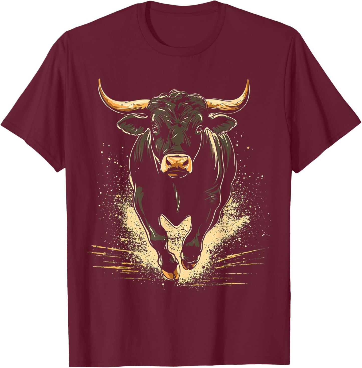Bull Animal Motif Art Bull T-Shirt - T-Shirt | Maroon