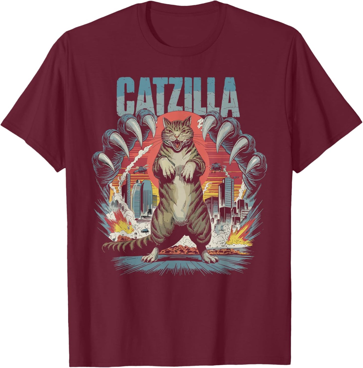 Catzilla Cat Funny Kitten Lover Japanese Art Men Women T-Shirt - T-Shirt | Maroon