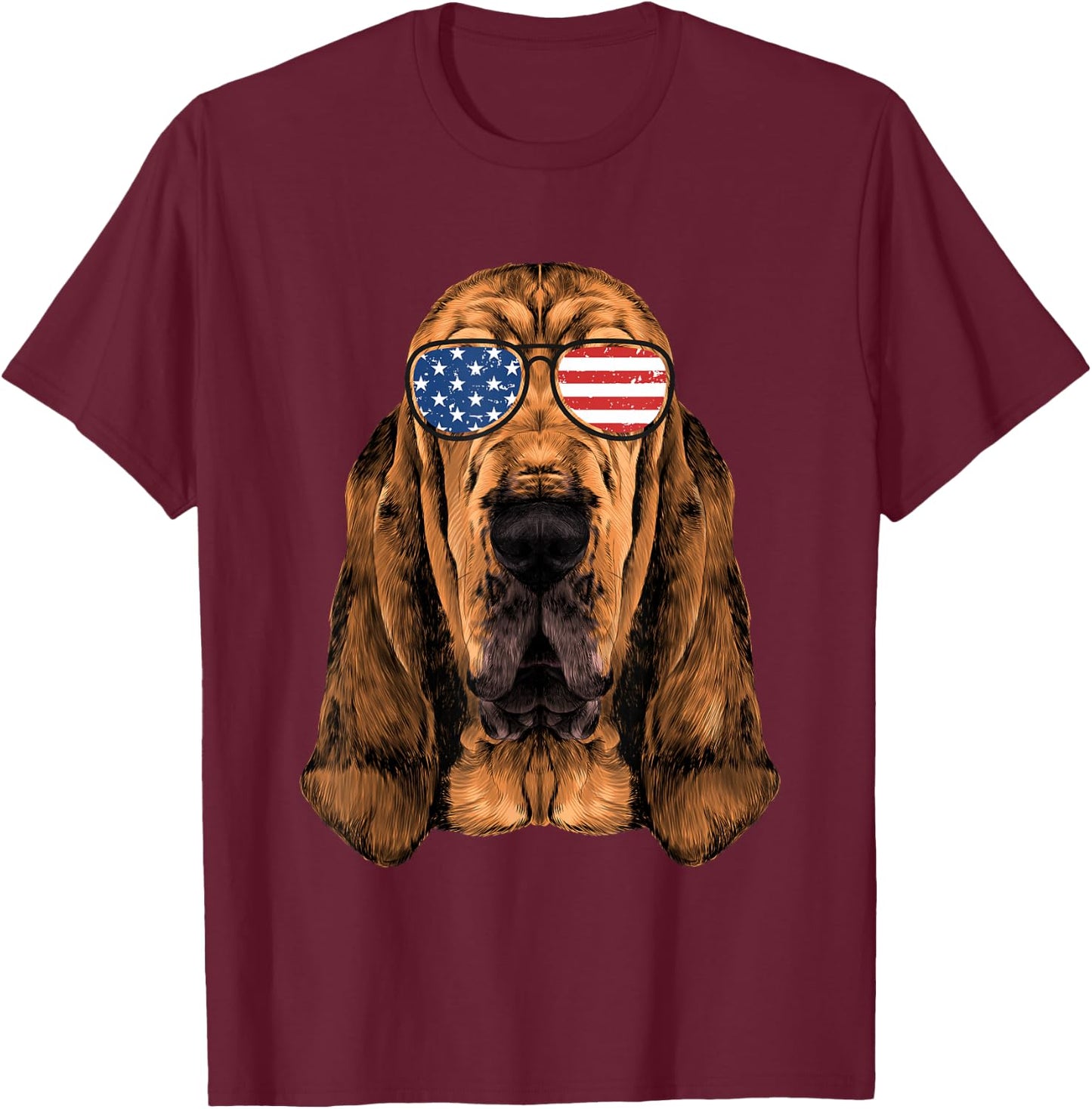 Bloodhound Shirt Men Women Kids American Flag Dog T-Shirt - T-Shirt | Maroon