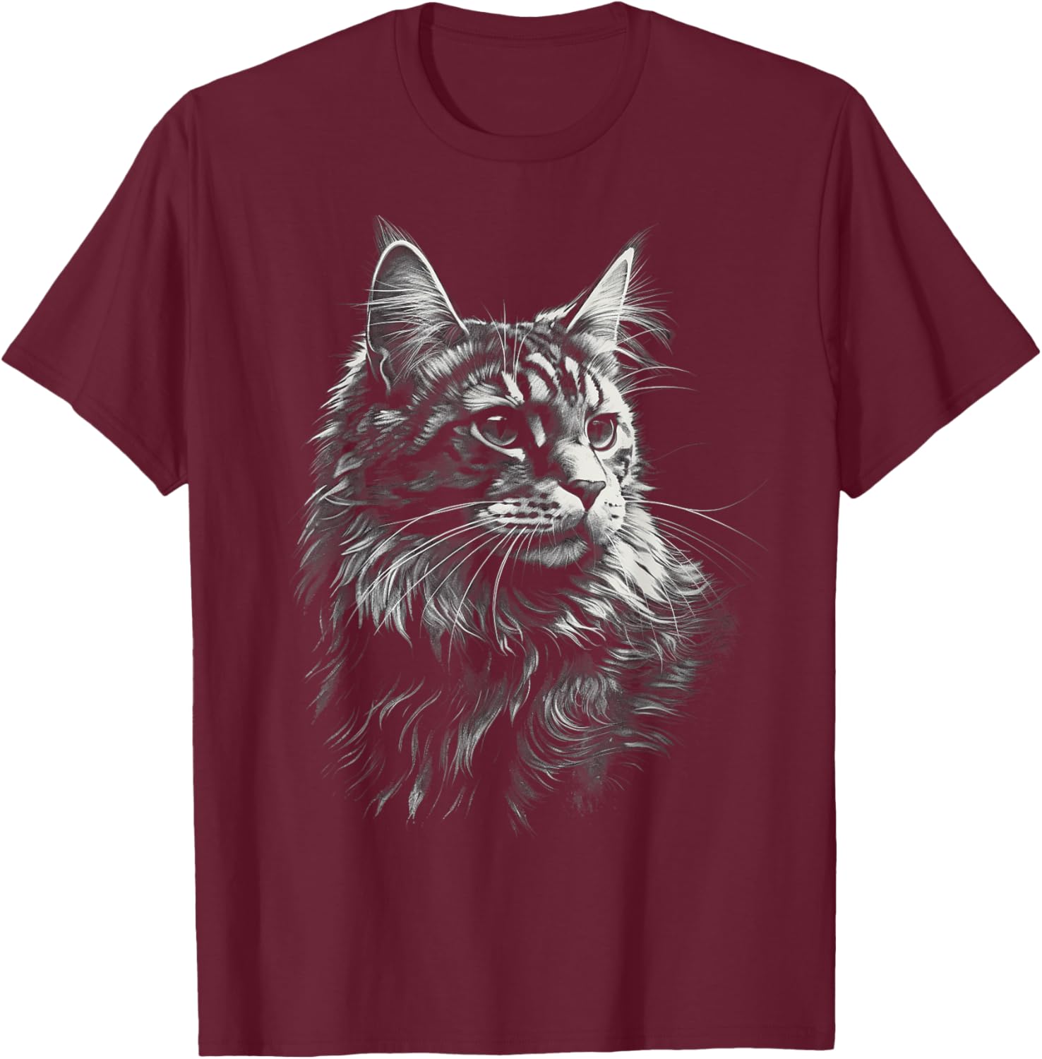 Maine Coon Cat Eyes Kitty Kitten Cat Artwork Cat Face T-Shirt - T-Shirt | Maroon