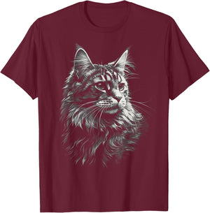 Maine Coon Cat Eyes Kitty Kitten Cat Artwork Cat Face T-Shirt - T-Shirt | Maroon