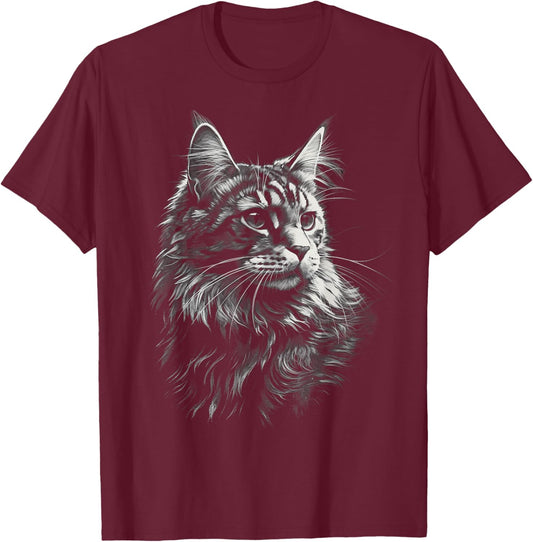 Maine Coon Cat Eyes Kitty Kitten Cat Artwork Cat Face T-Shirt - T-Shirt | Maroon
