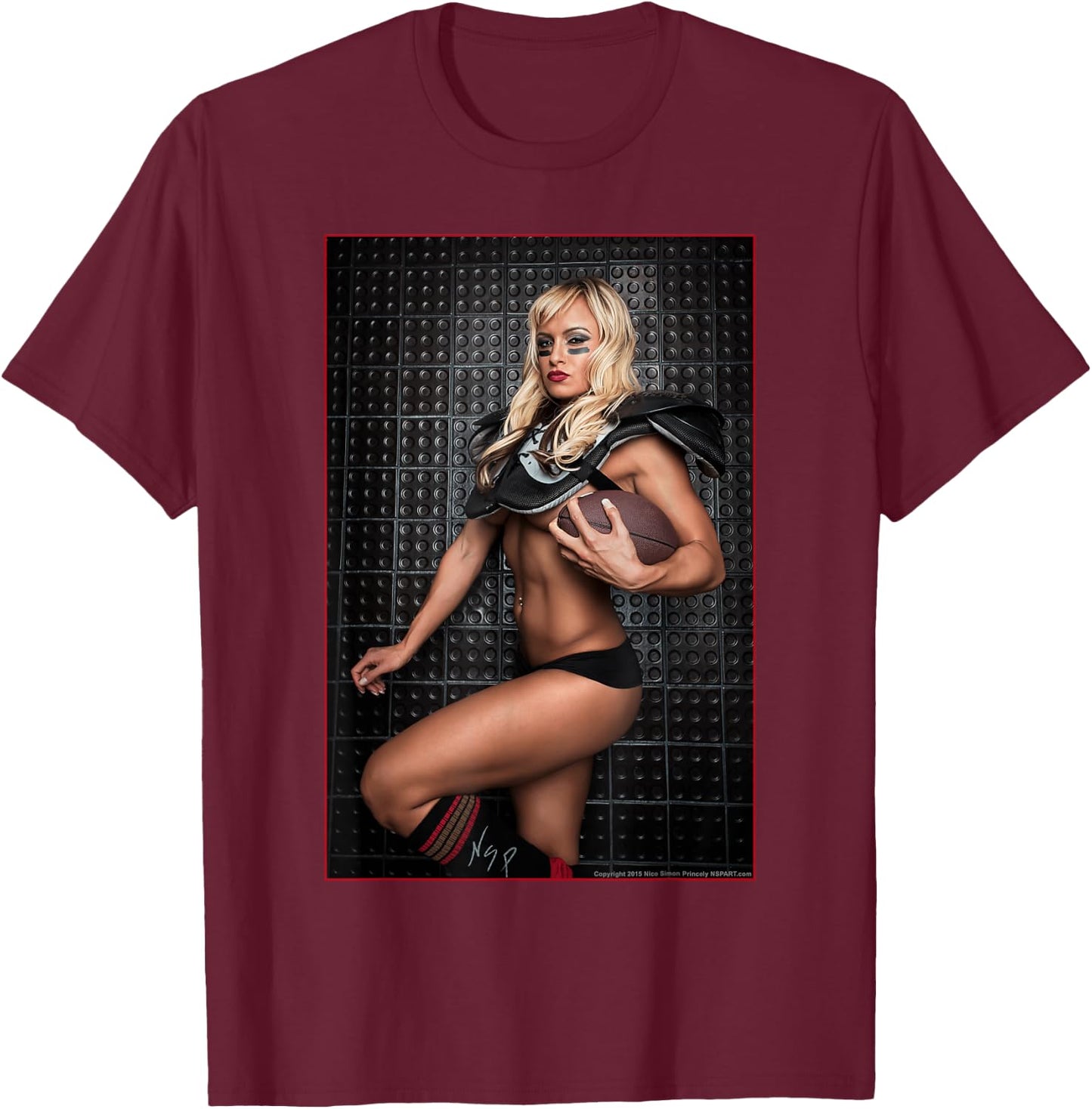 Pinup Girl T Shirt - Lauren Fogle Football Pin Up T-Shirt - T-Shirt | Maroon