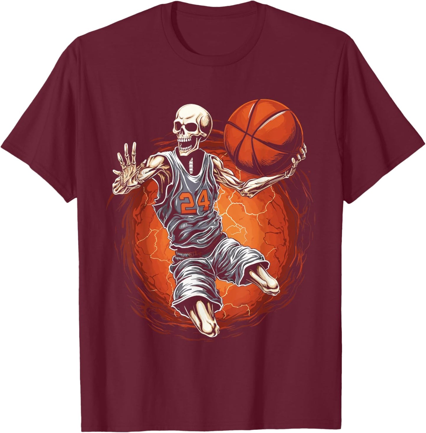 Spooky Basketball Player Skeleton Halloween Men, Women, Kids T-Shirt - T-Shirt | Maroon