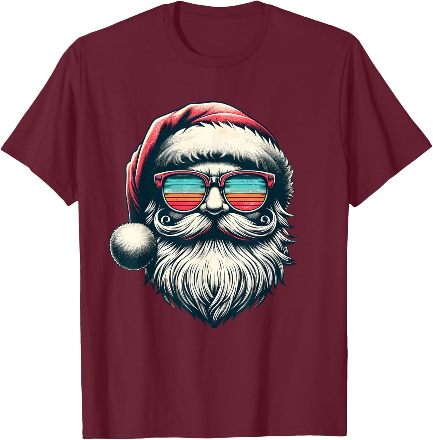 Santa Face Retro Sunglasses Christmas Xmas Men Women Kids T-Shirt - T-Shirt | Maroon