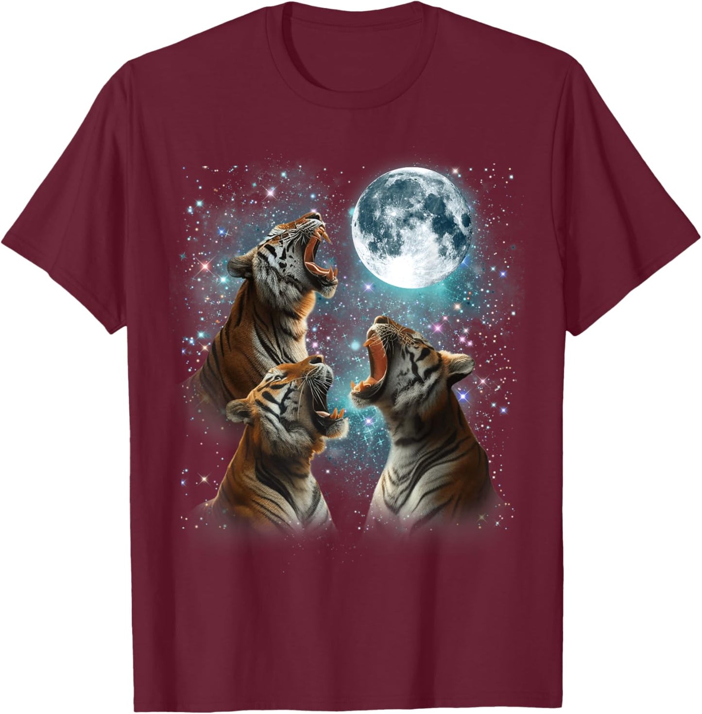 3 Tiger Moon Howling Tiger Head Funny , Women, Kid T-Shirt - T-Shirt | Maroon
