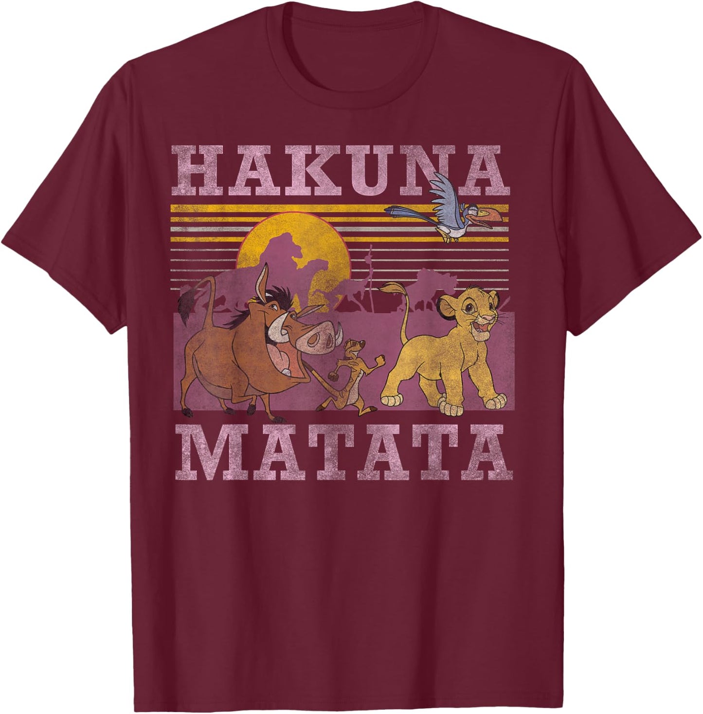 Disney Lion King Retro Hakuna Matata Faded Poster T-Shirt - T-Shirt | Maroon