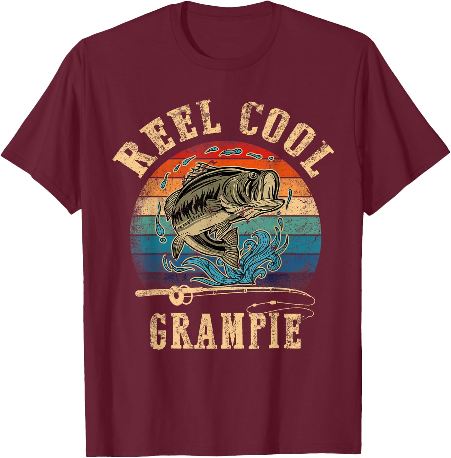Vintage Reel Cool Grampie Fish Fishing Shirt Father's Day T-Shirt - T-Shirt | Maroon
