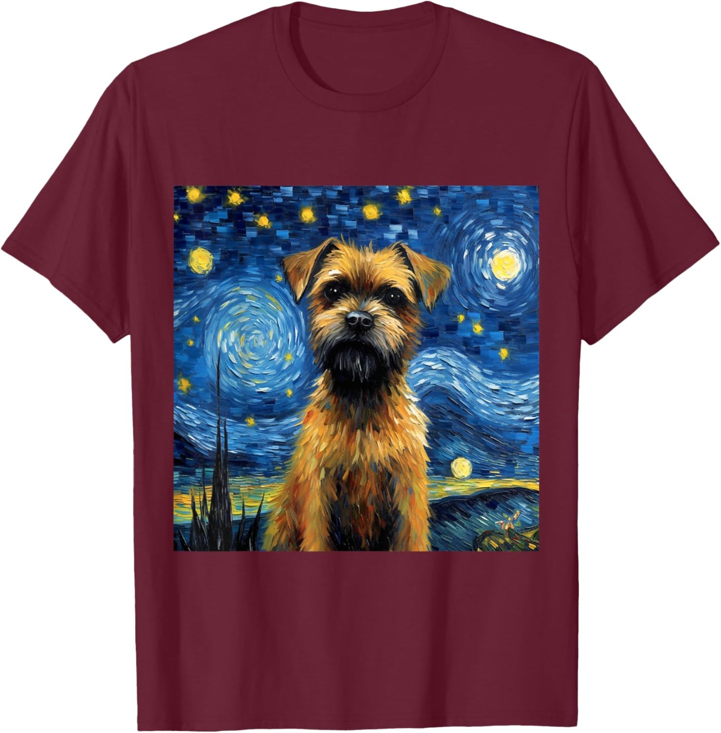 Border Terrier Starry Night - Border Terrier T-Shirt - T-Shirt | Maroon