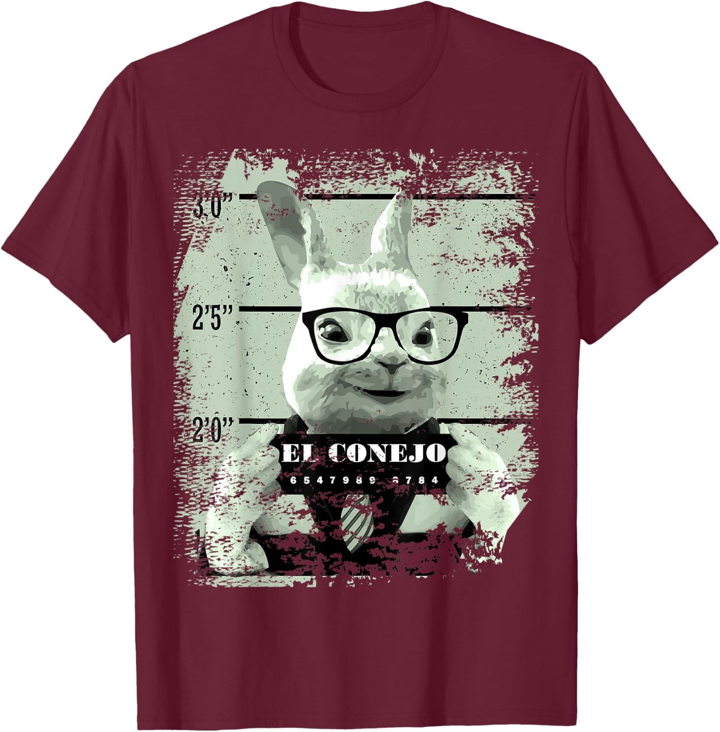 Bunny Mug Shot Rabbit in Jail Mexican El Conejo T-Shirt - T-Shirt | Maroon