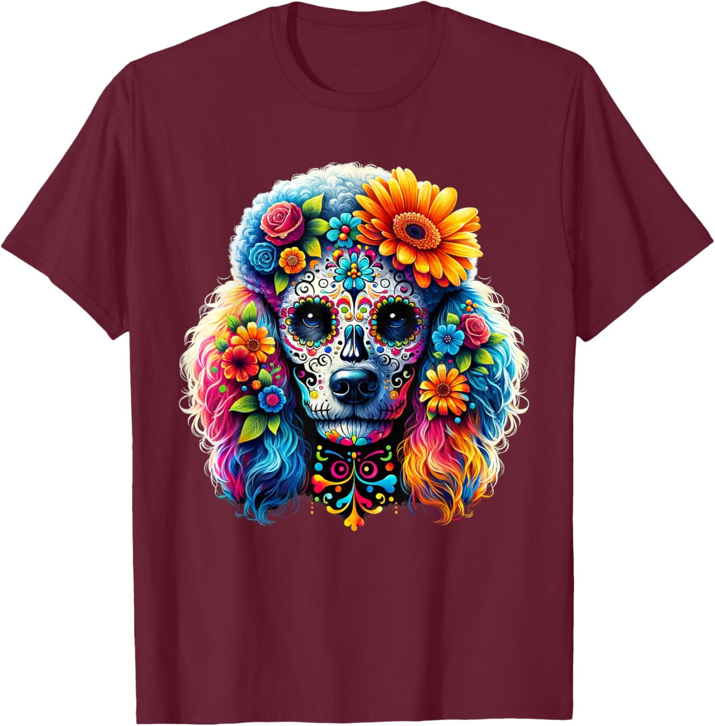 Cinco De Mayo Poodle Dog Sugar Skull Flower Women Kids T-Shirt - T-Shirt | Maroon