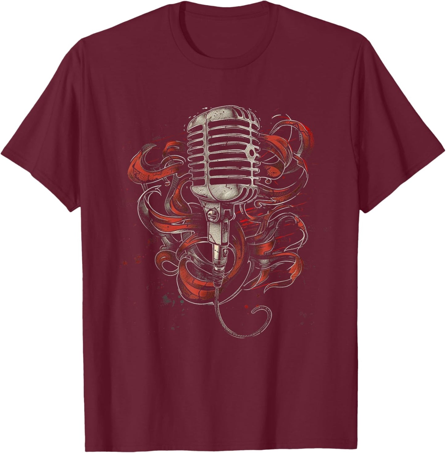 Vintage Microphone T-Shirt - T-Shirt | Maroon