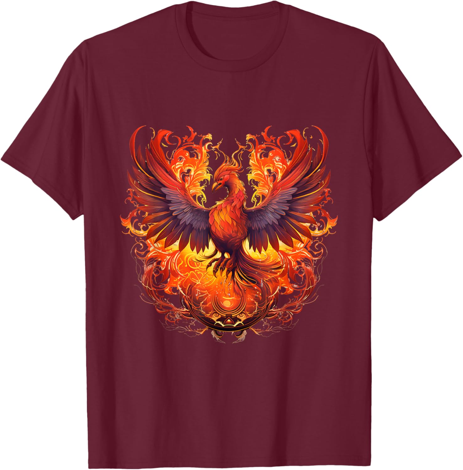 Phoenix Eagle Reborn New Beginning Flames Under Sun Symbolic T-Shirt - T-Shirt | Maroon