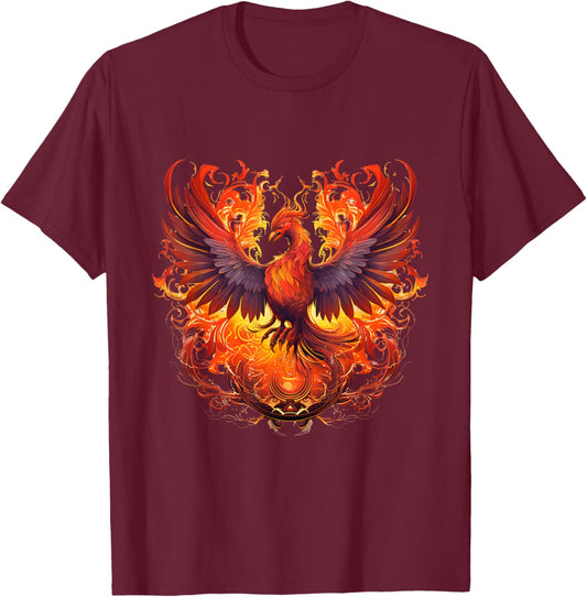 Phoenix Eagle Reborn New Beginning Flames Under Sun Symbolic T-Shirt - T-Shirt | Maroon