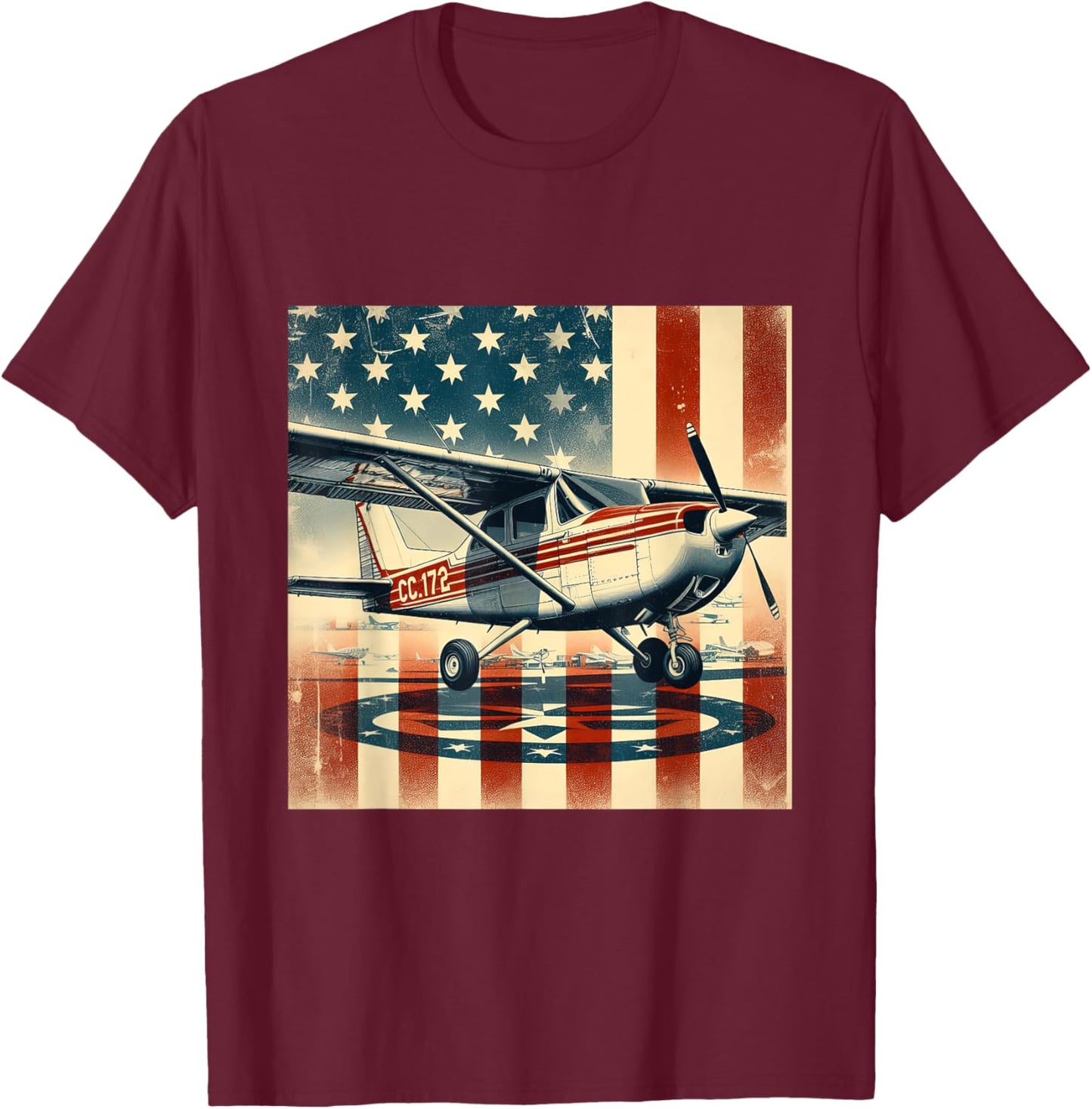 C-172 Skyhawk Vintage C172 Airplane Retro US Flag T-Shirt - T-Shirt | Maroon