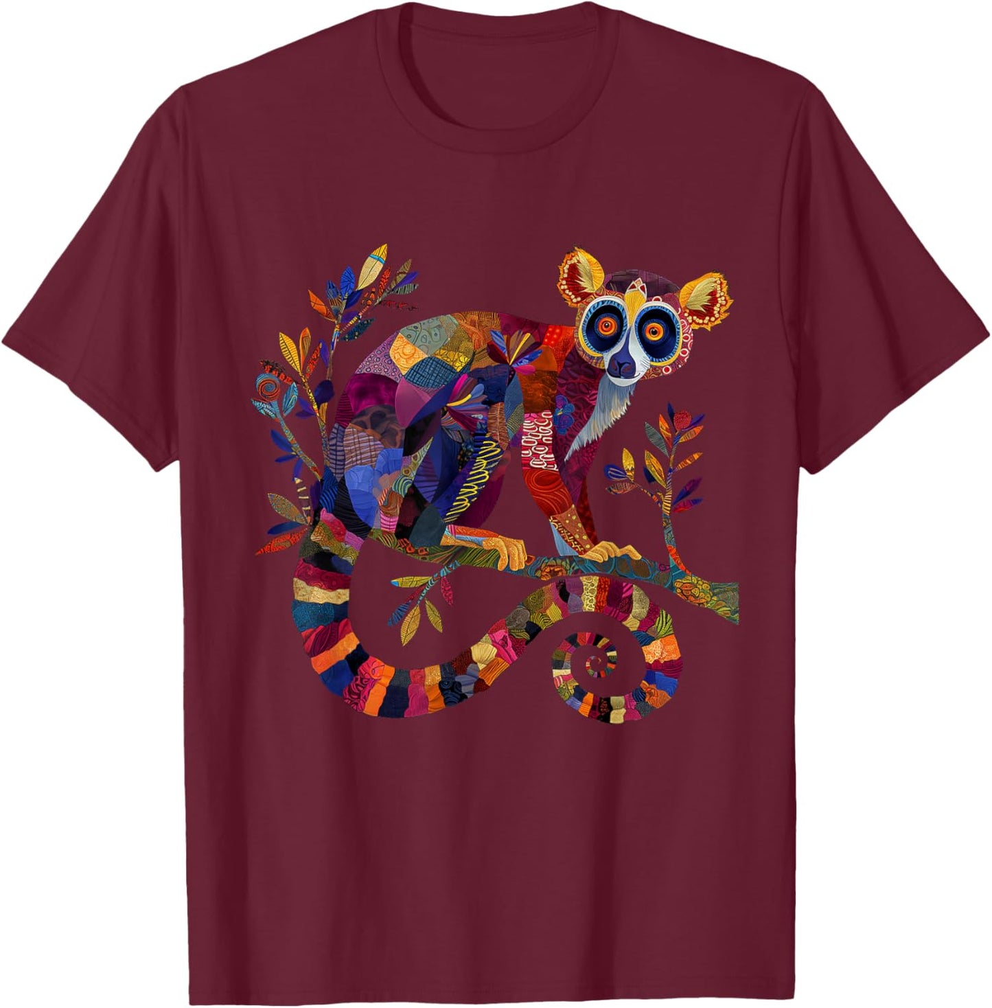 Lemur Floral Vintage Flower Pattern Monkey Lemur Lover T-Shirt - T-Shirt | Maroon