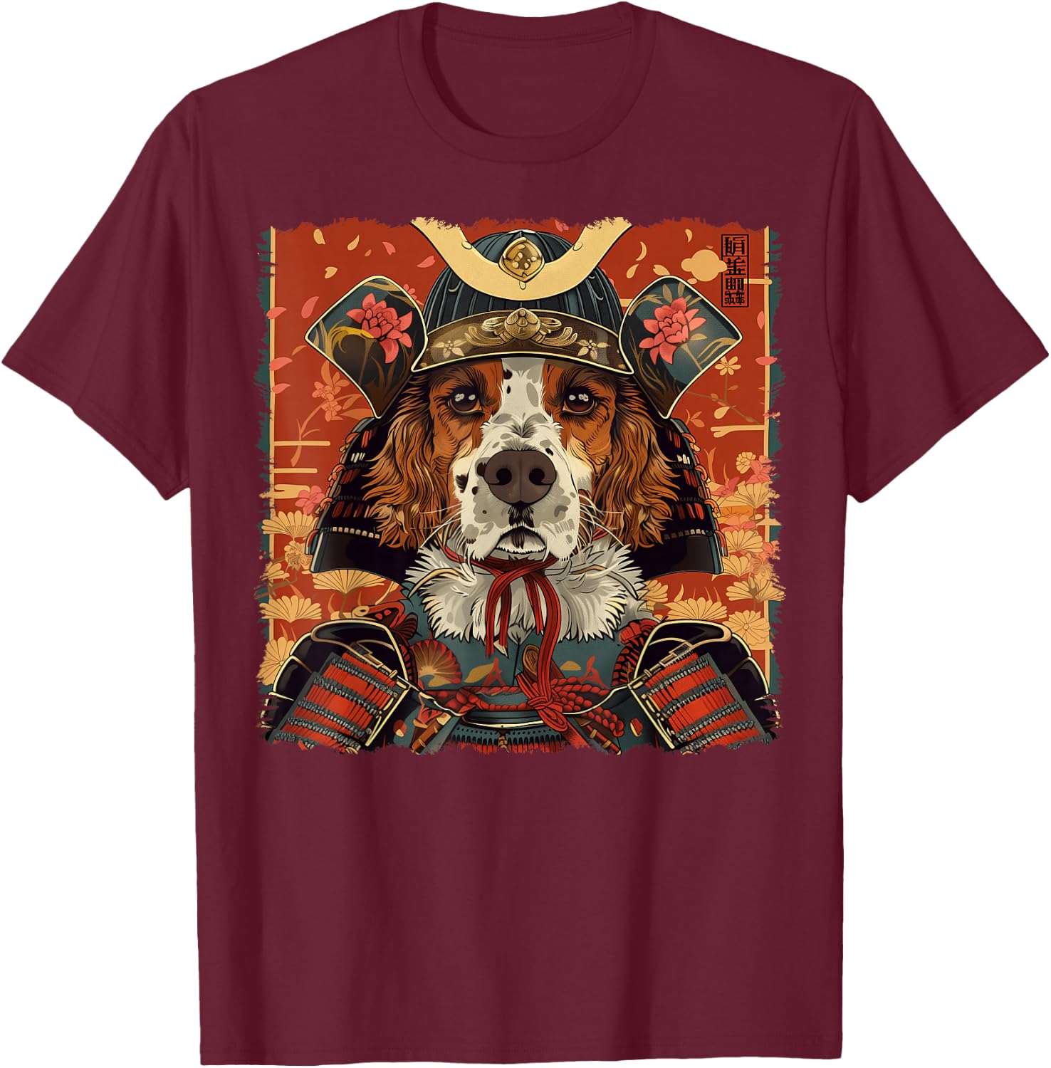 Brittany Spaniel Dog Japanese Art Samurai Ukiyo-e Vintage T-Shirt - T-Shirt | Maroon