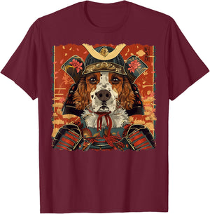 Brittany Spaniel Dog Japanese Art Samurai Ukiyo-e Vintage T-Shirt - T-Shirt | Maroon