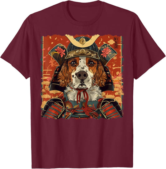 Brittany Spaniel Dog Japanese Art Samurai Ukiyo-e Vintage T-Shirt - T-Shirt | Maroon