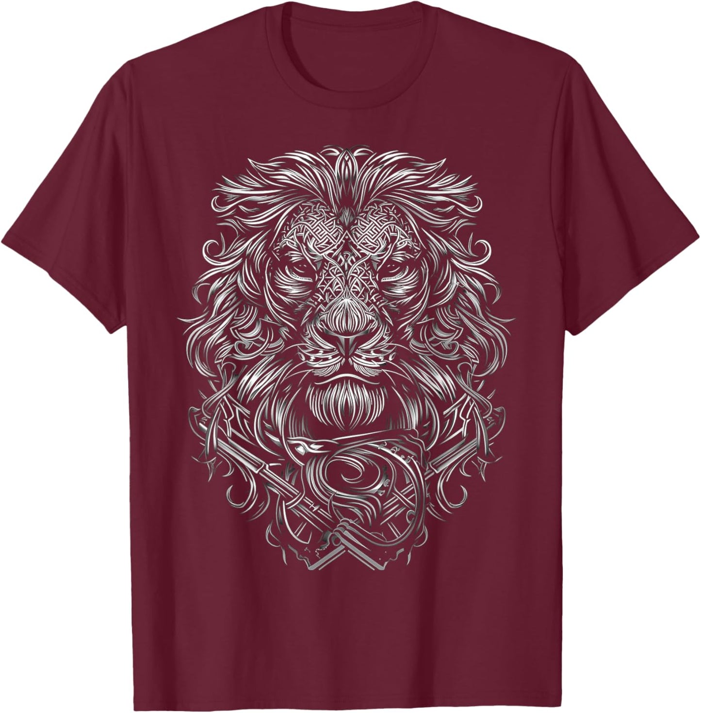 Lion Mandala Abstract Animal Love Drawing Art Graphic Lion T-Shirt - T-Shirt | Maroon