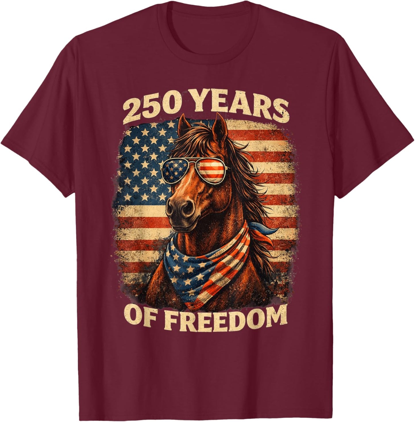 Horse 250Th Anniversary America 4th of July Horse T-Shirt - T-Shirt | Maroon