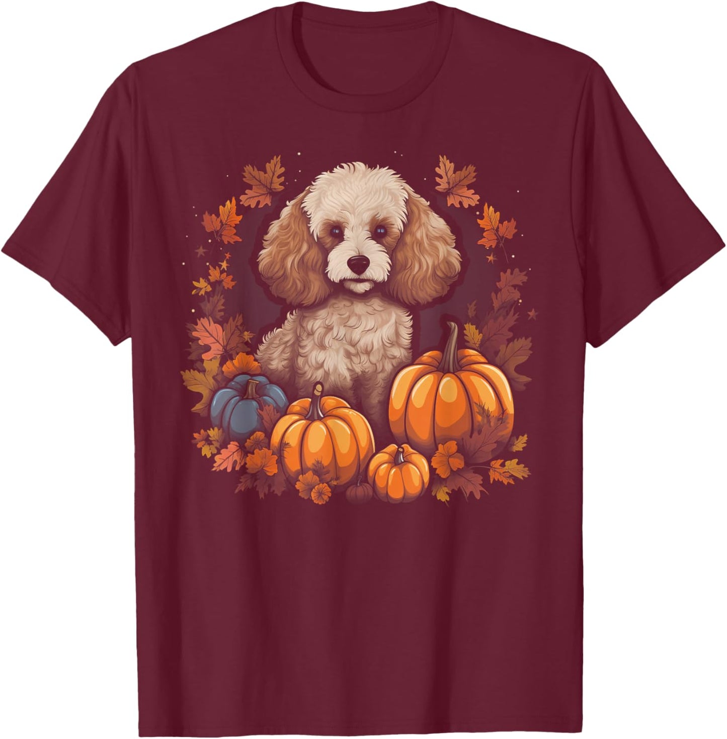 Poodle Dog - Pumpkin Thanksgiving Fall Halloween T-Shirt - T-Shirt | Maroon