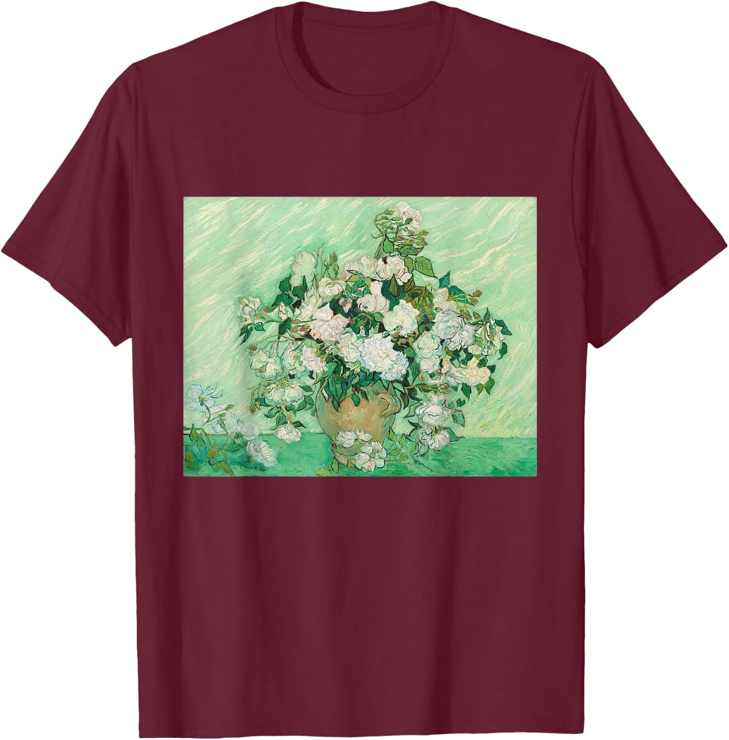 Vincent van Gogh Vase of Roses Art T-Shirt - T-Shirt | Maroon