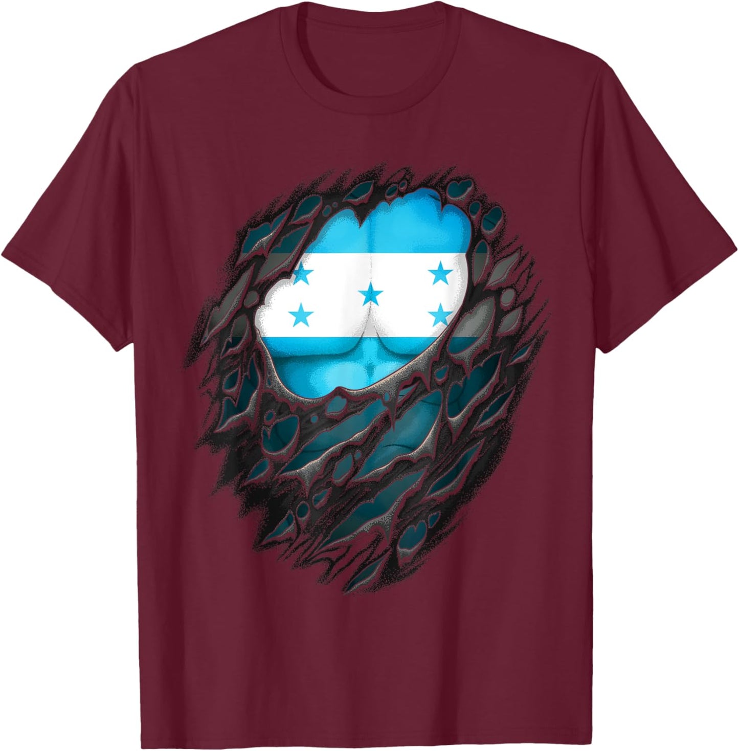 Proud Honduran Roots Heritage Torn Ripped Honduras Flag T-Shirt - T-Shirt | Maroon