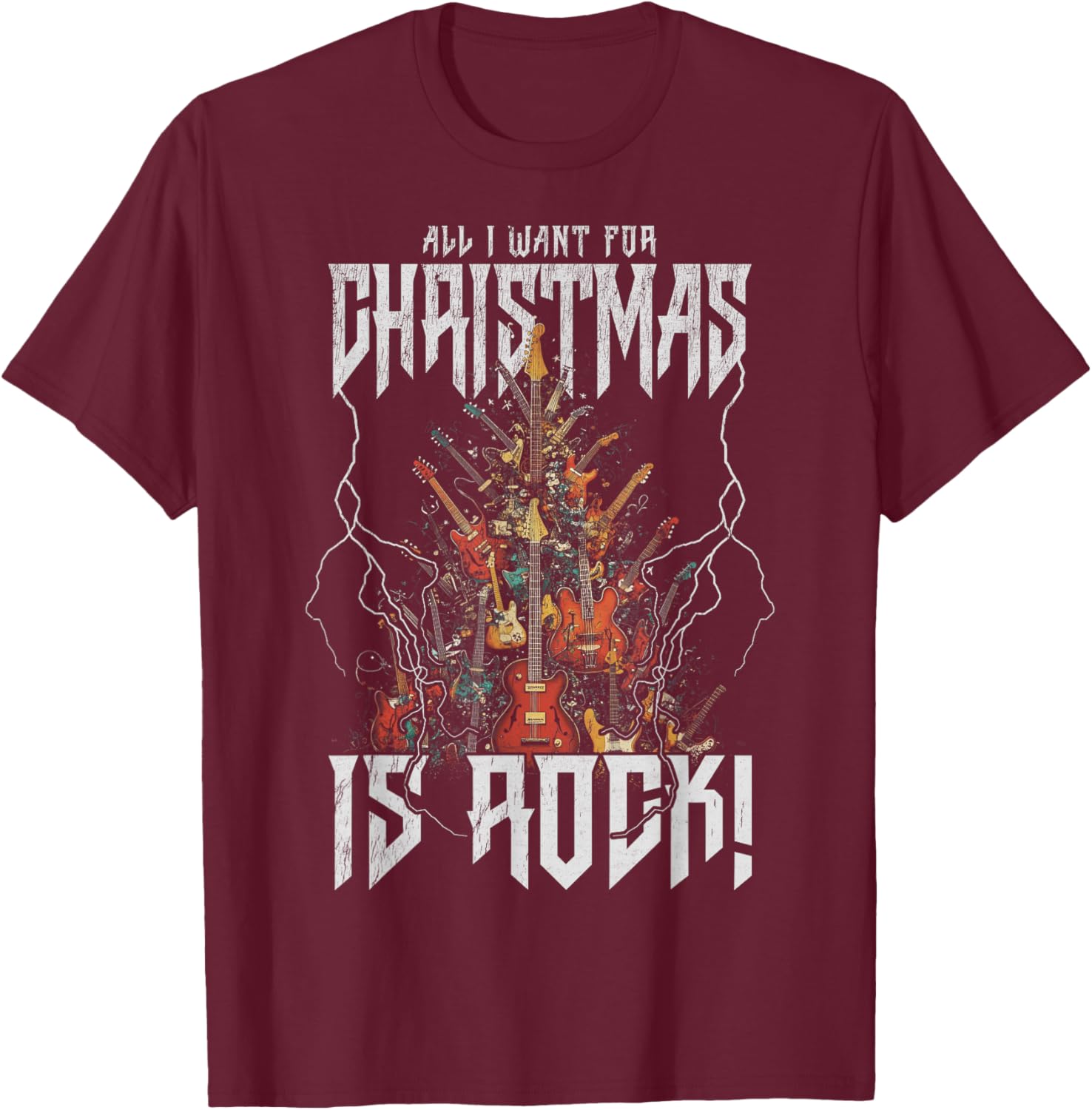 Christmas Tree Rock Guitar Tree Rock n Roll T-Shirt - T-Shirt | Maroon