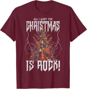 Christmas Tree Rock Guitar Tree Rock n Roll T-Shirt - T-Shirt | Maroon
