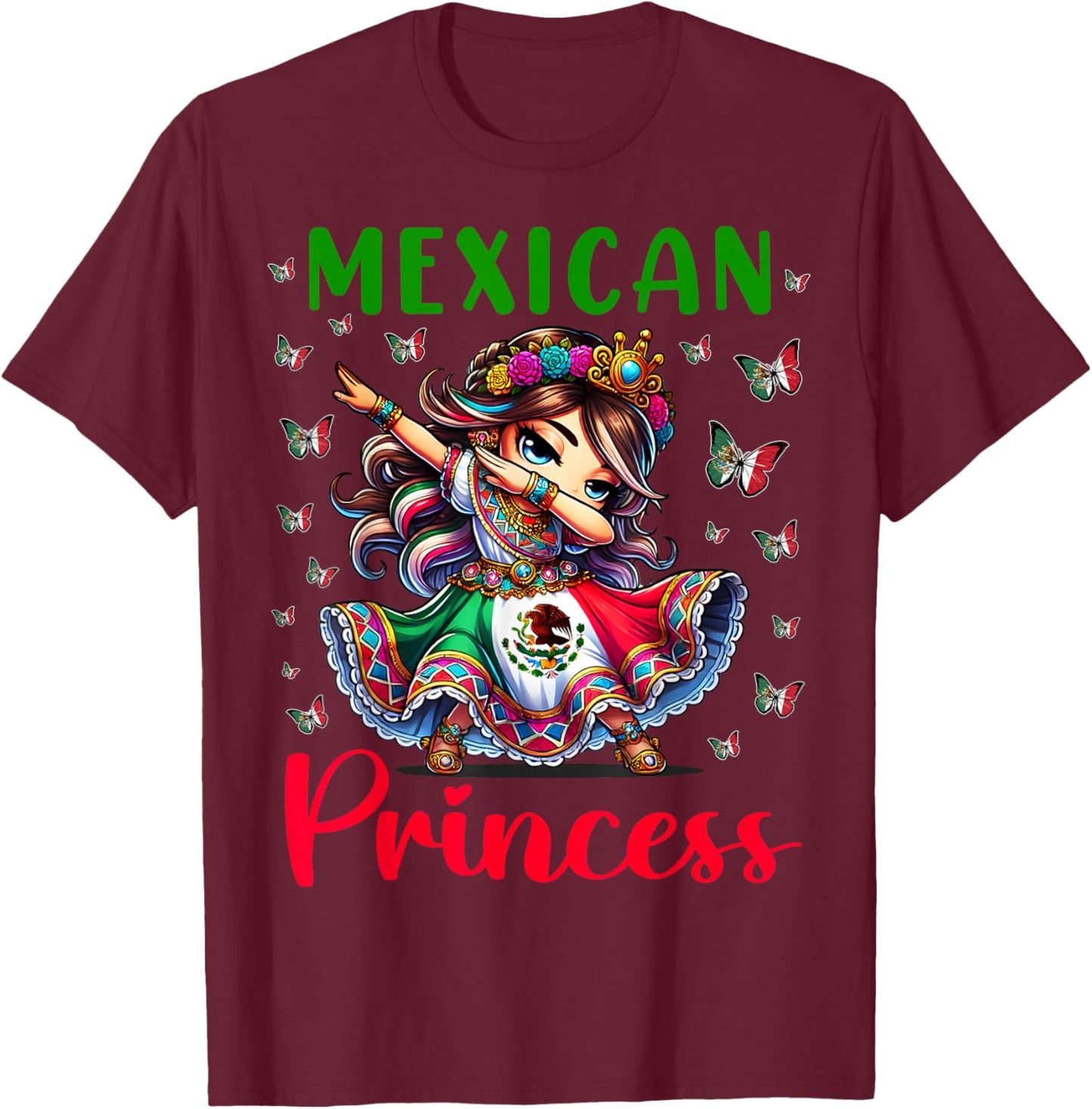 Mexican Princess Flag Latina Mexicana for Girls Kids T-Shirt - T-Shirt | Maroon