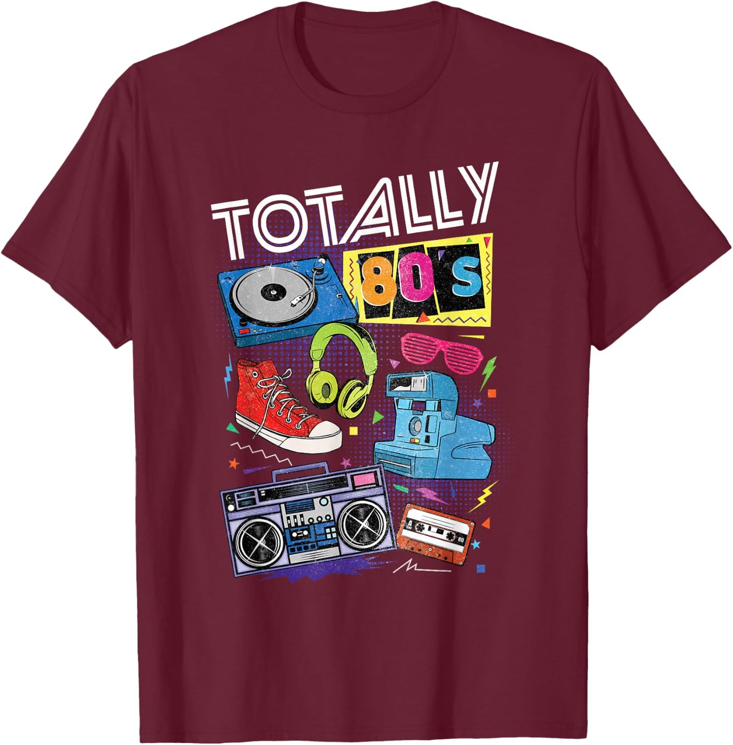 Funny 80s Retro 1980s Party Totally 80s Turntable Cassette T-Shirt - T-Shirt | Maroon