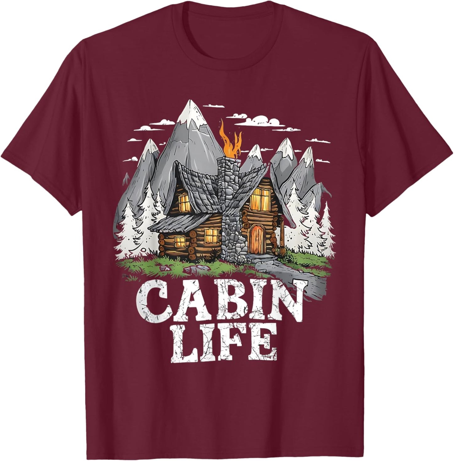 Logged Out Funny Log Cabin Life Mountain Ourdoor Camping T-Shirt - T-Shirt | Maroon