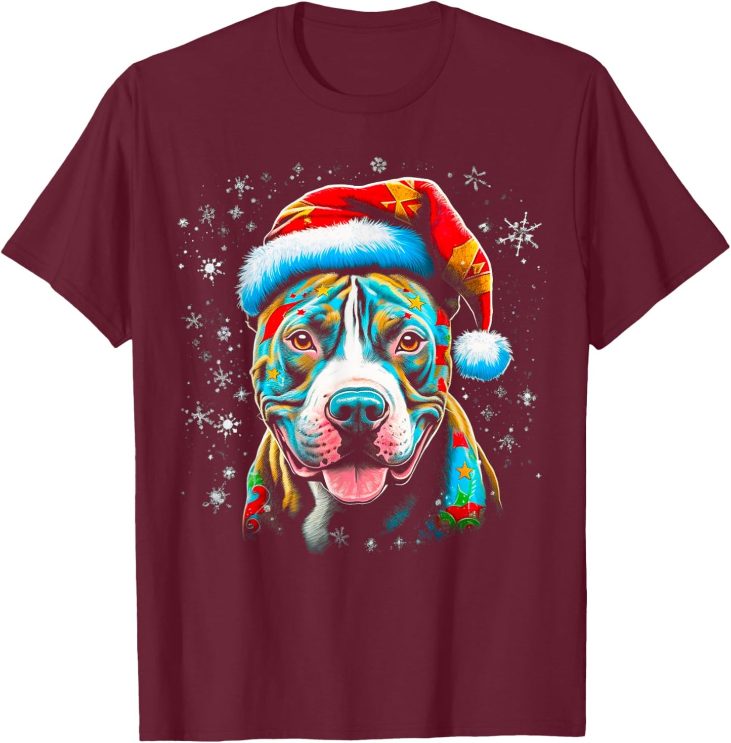 Pitbull Dog Christmas T-Shirt - T-Shirt | Maroon