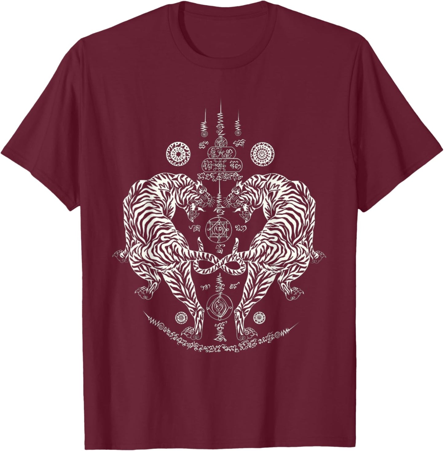 Sak Yant Thai Tattoo Twin Tiger For Muay Thai Fighter. T-Shirt - T-Shirt | Maroon